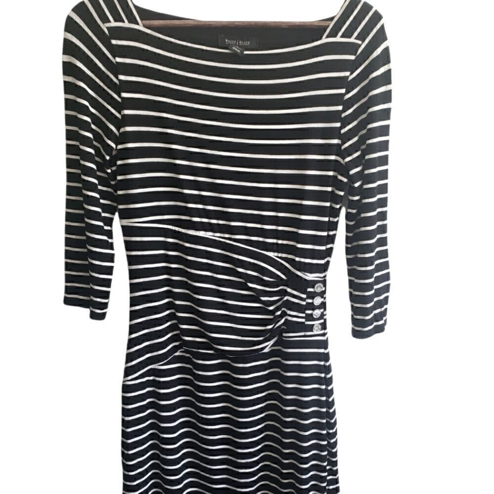 ‎WHBM Black and White Striped Boat Neck Sheath Dress